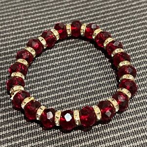 7” Red stretch faceted bead bracelet stackable beads. NWOT  STOCKING STUFFER!